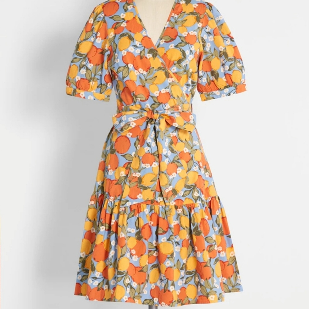 Princess Highway Wrap Dress Citrus Fruit Print